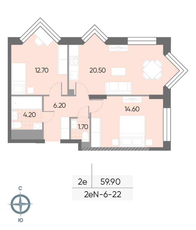 3 ккв (Евро) 59,9 м²
