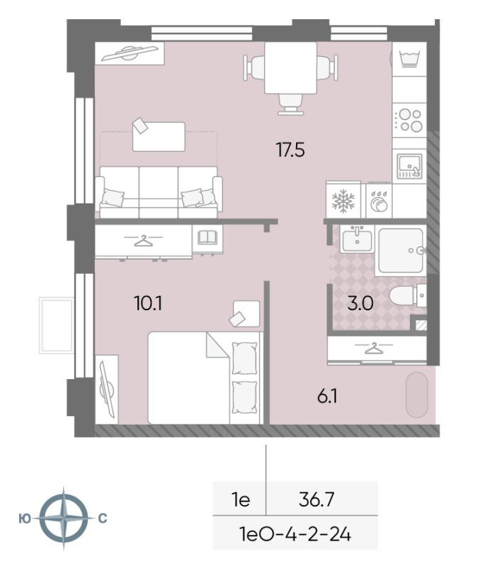 2 ккв (Евро) 36,7 м²
