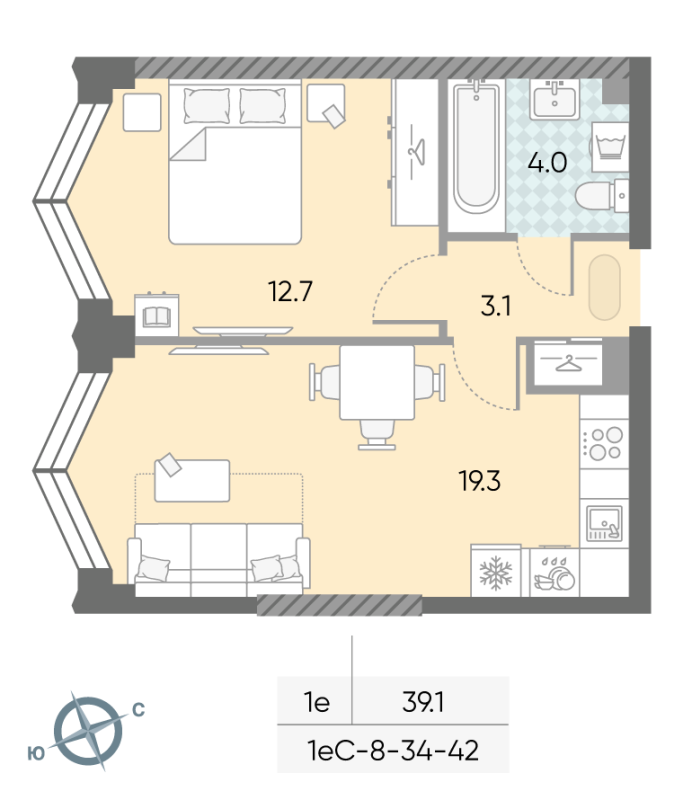 2 ккв (Евро) 39,1 м²