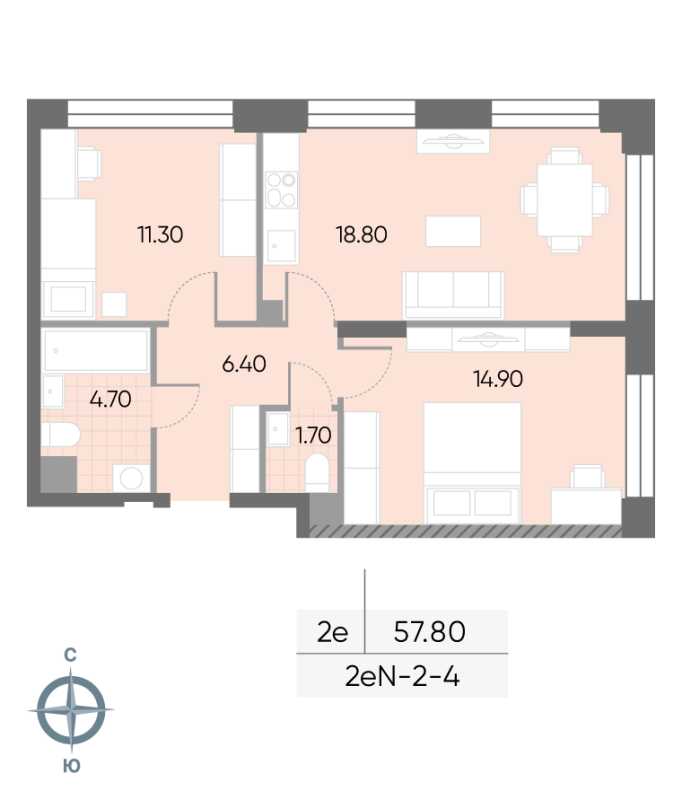 3 ккв (Евро) 57,8 м²