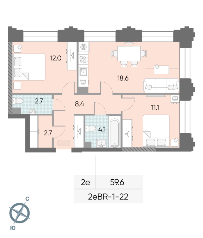 3 ккв (Евро) 59,6 м²