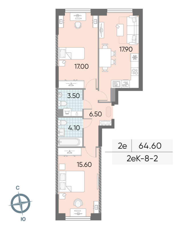 3 ккв (Евро) 64,6 м²