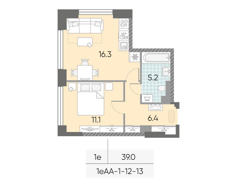 2 ккв (Евро) 39 м²