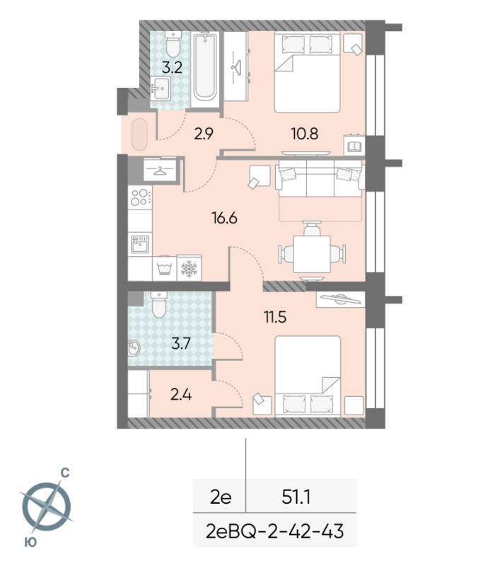 3 ккв (Евро) 51,1 м²
