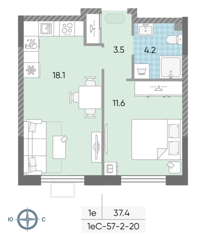 2 ккв (Евро) 36,4 м²