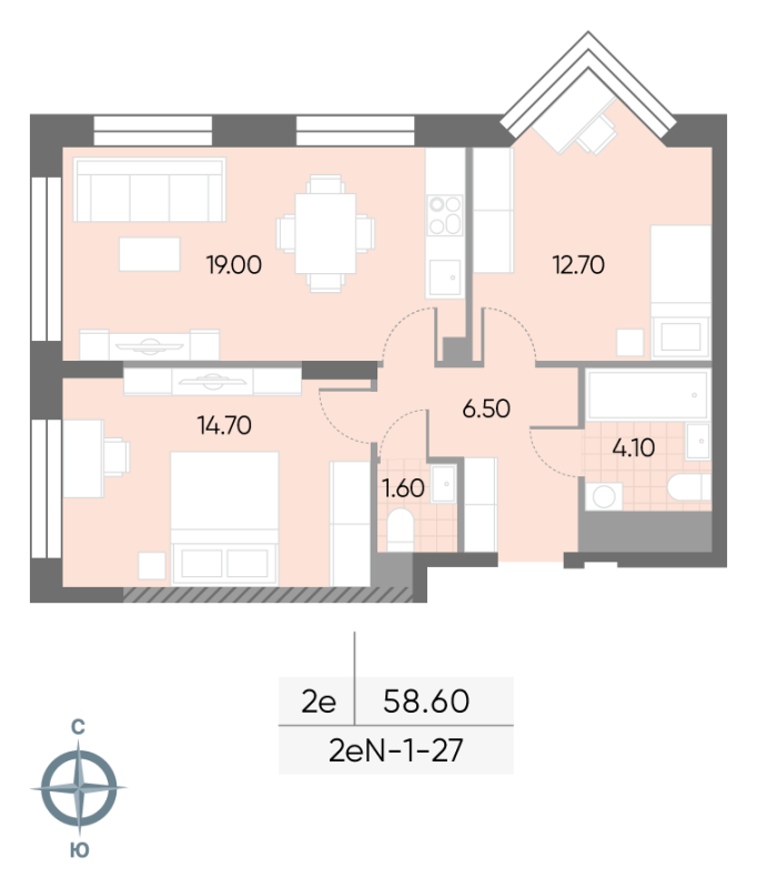 3 ккв (Евро) 58,6 м²