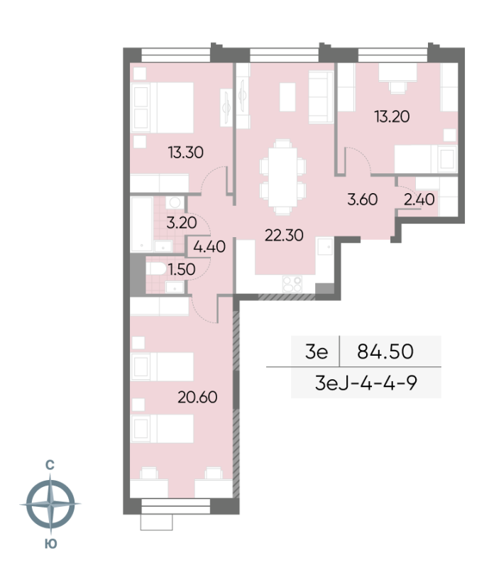 4 ккв (Евро) 84,5 м²