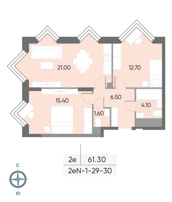 3 ккв (Евро) 61,3 м²