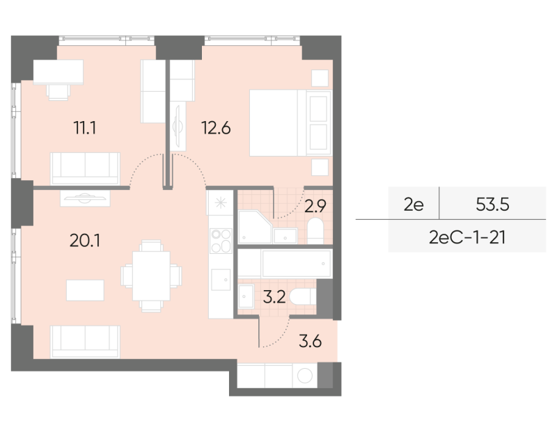 3 ккв (Евро) 53,5 м²