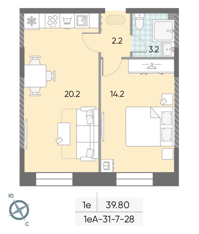 2 ккв (Евро) 39,8 м²