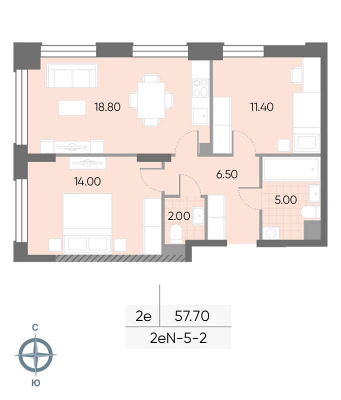 3 ккв (Евро) 57,7 м²