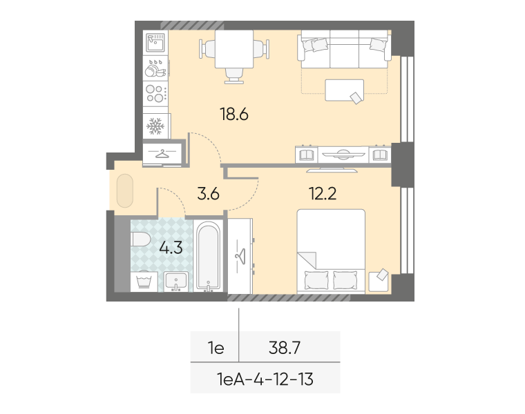 2 ккв (Евро) 38,7 м²
