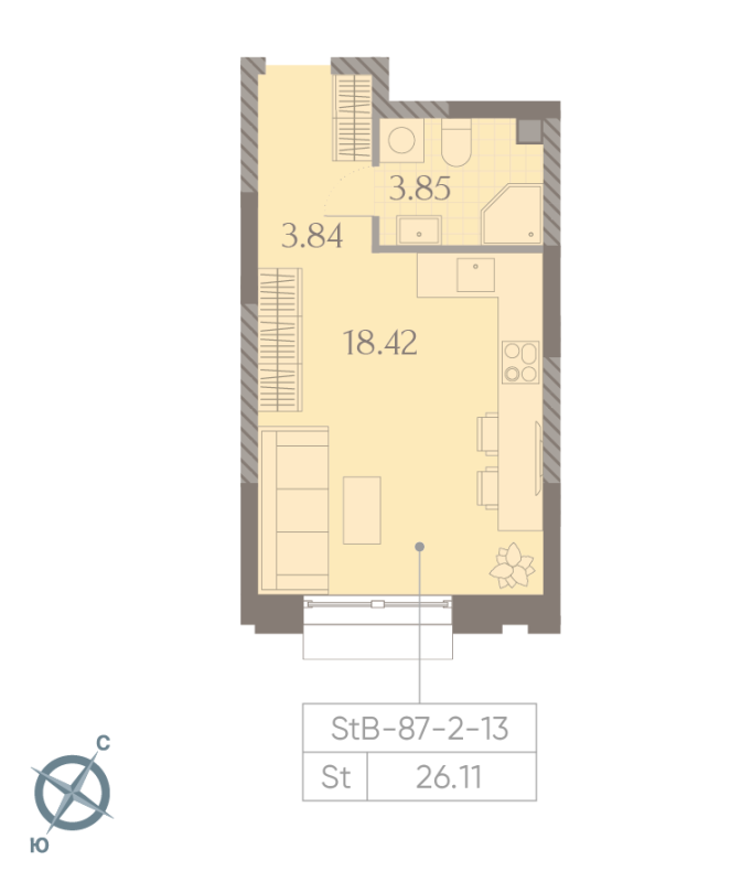 Студия 26,2 м²