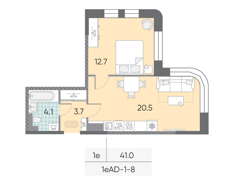 2 ккв (Евро) 41 м²