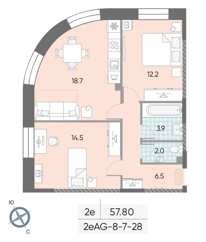3 ккв (Евро) 57,6 м²