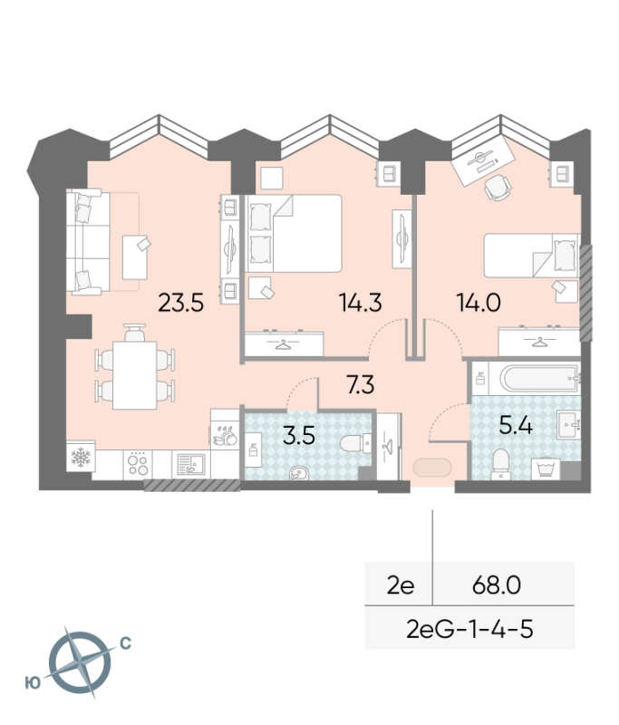 3 ккв (Евро) 68 м²