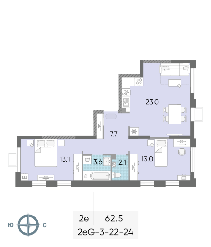 3 ккв (Евро) 62,4 м²