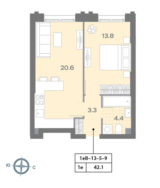 2 ккв (Евро) 42 м²