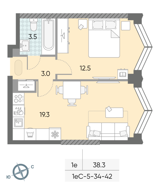 2 ккв (Евро) 38,3 м²