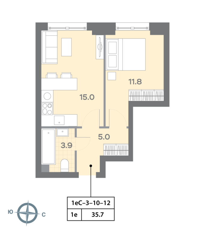 2 ккв (Евро) 35,7 м²