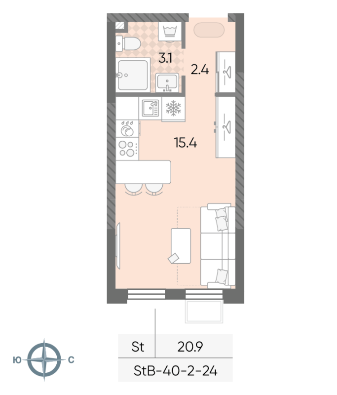 Студия 20,9 м²