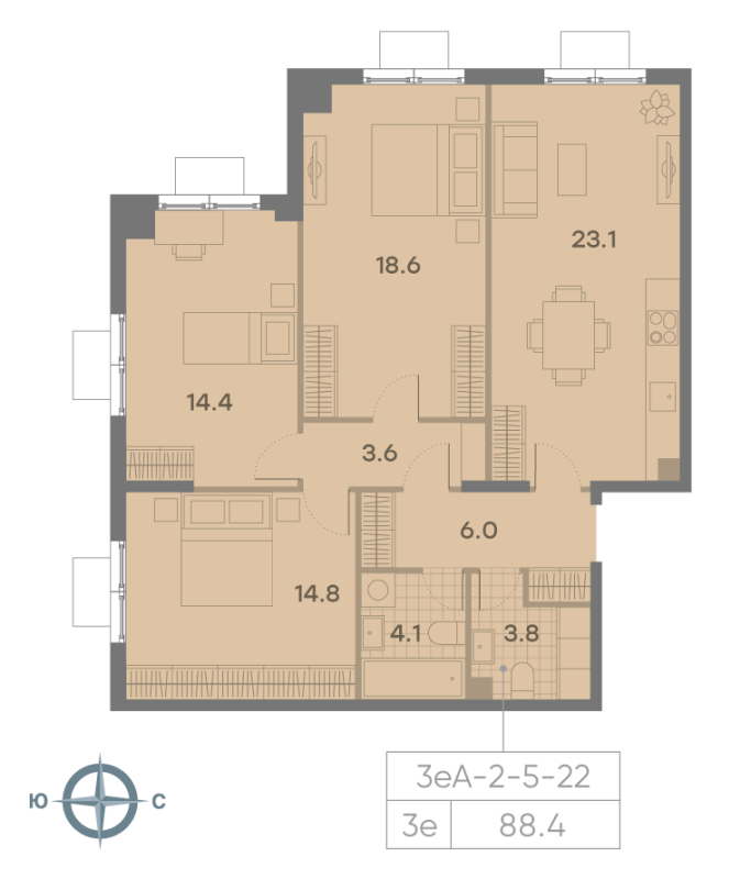 4 ккв (Евро) 88,4 м²