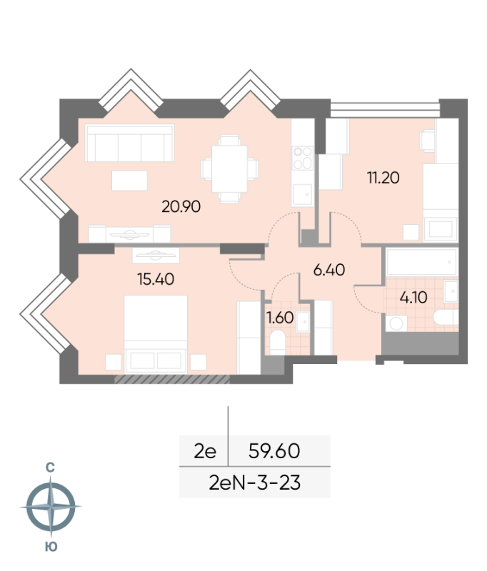 3 ккв (Евро) 59,6 м²