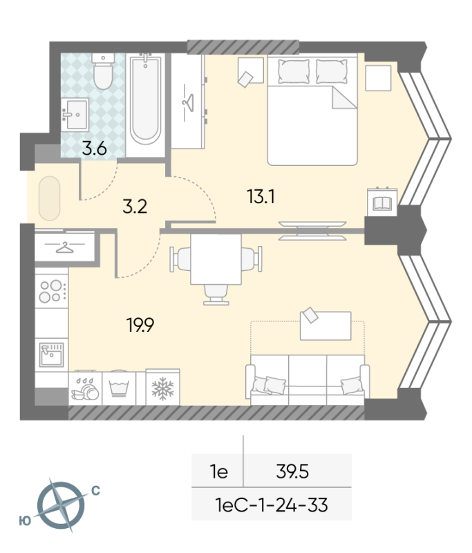 2 ккв (Евро) 39,5 м²