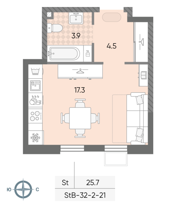 Студия 25,7 м²