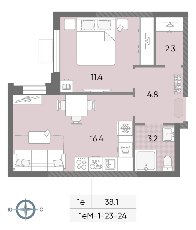 2 ккв (Евро) 38,1 м²