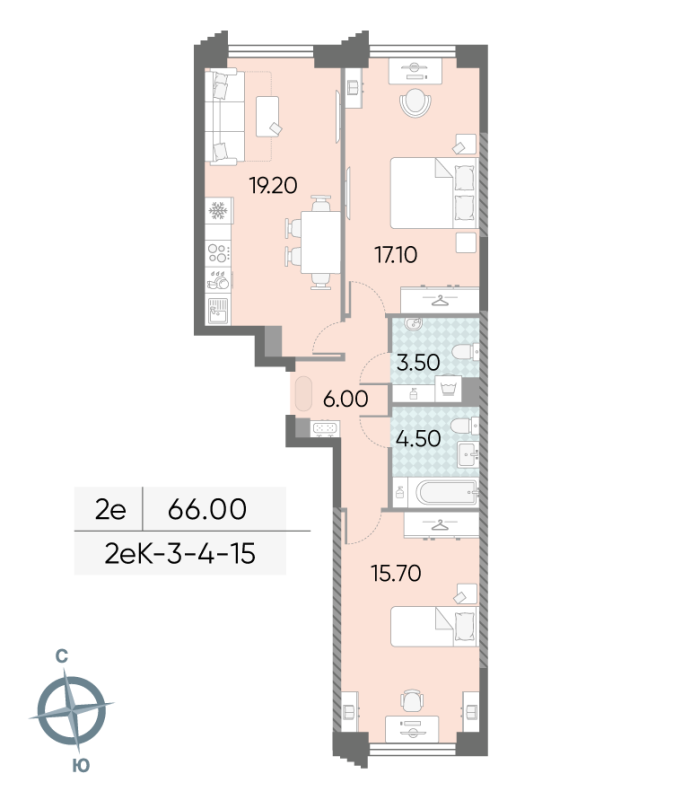 3 ккв (Евро) 66 м²