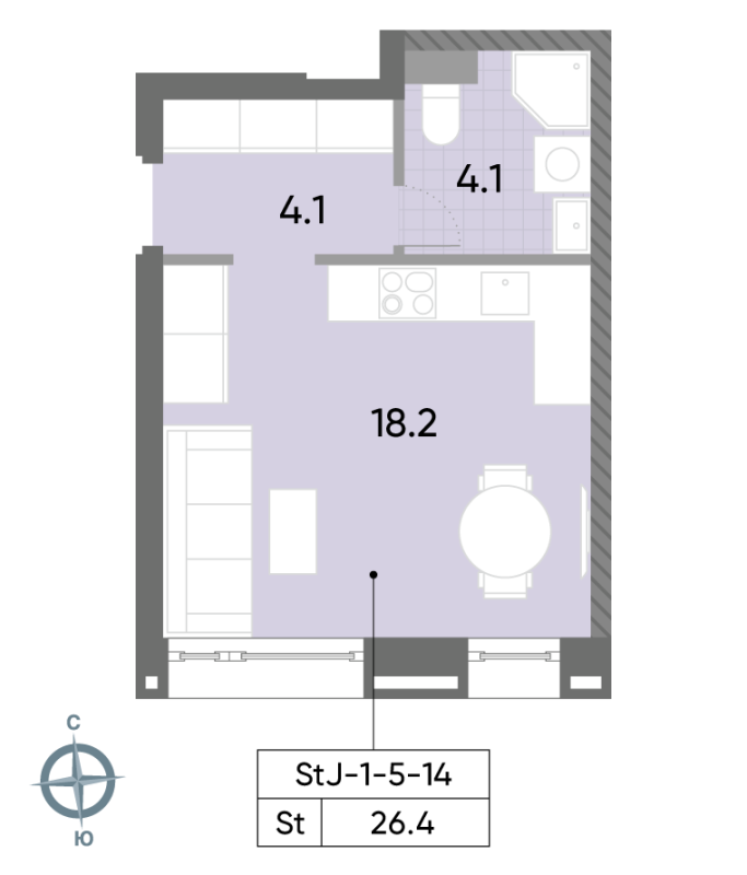 Студия 26,8 м²