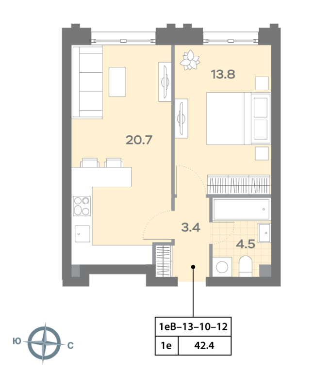 2 ккв (Евро) 42,5 м²