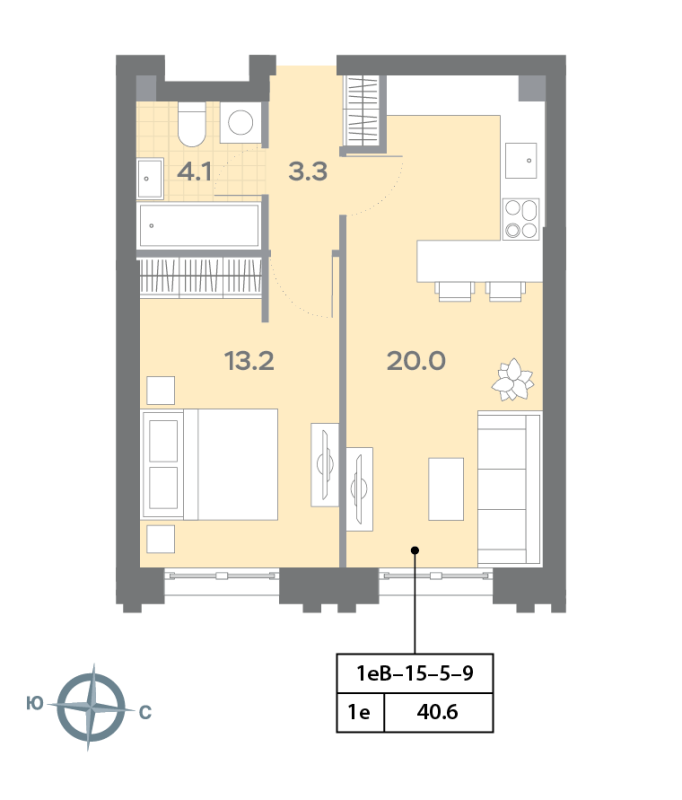 2 ккв (Евро) 40,6 м²