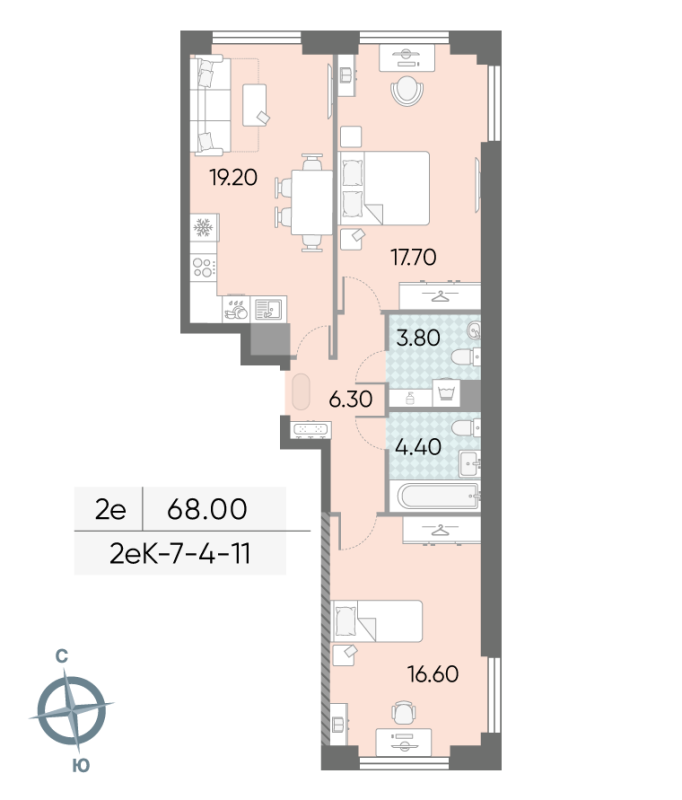 3 ккв (Евро) 68 м²