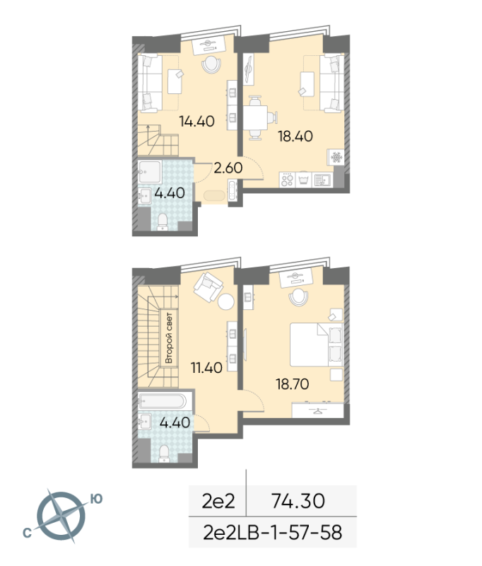 3 ккв (Евро) 74,3 м²