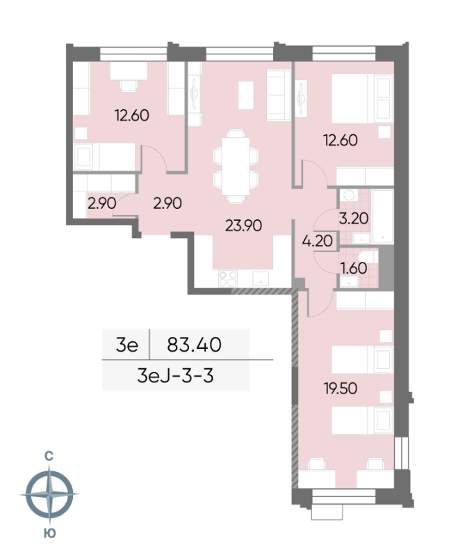 4 ккв (Евро) 83,4 м²