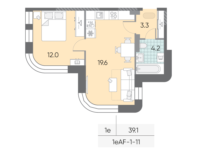 2 ккв (Евро) 39,1 м²