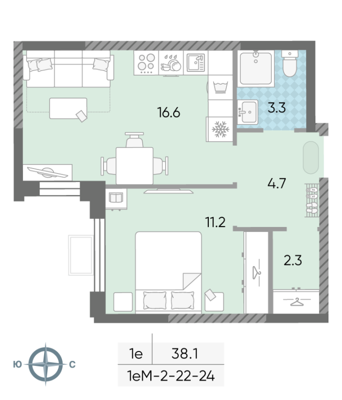 2 ккв (Евро) 37,9 м²