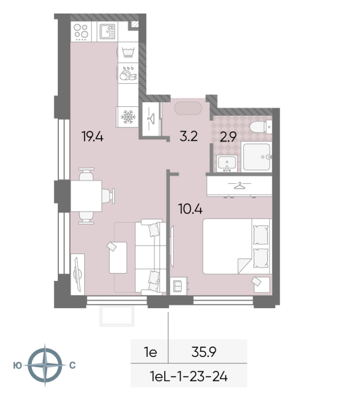 2 ккв (Евро) 35,9 м²