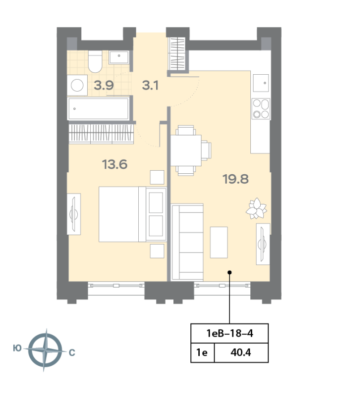2 ккв (Евро) 40,3 м²