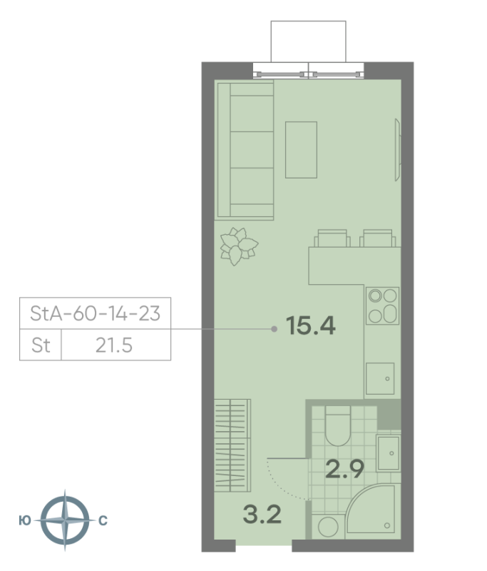 Студия 21,6 м²