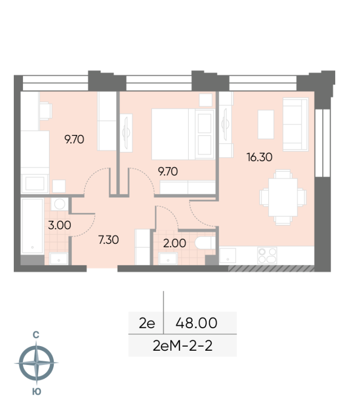 3 ккв (Евро) 48 м²