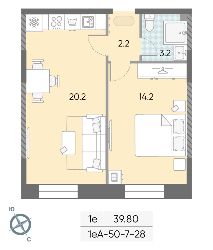 2 ккв (Евро) 39,8 м²
