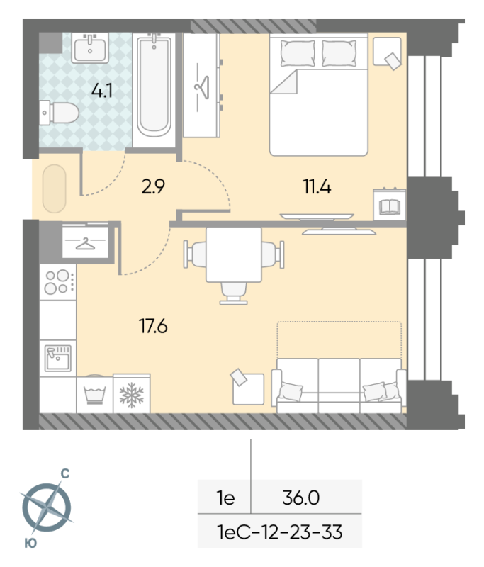 2 ккв (Евро) 36 м²