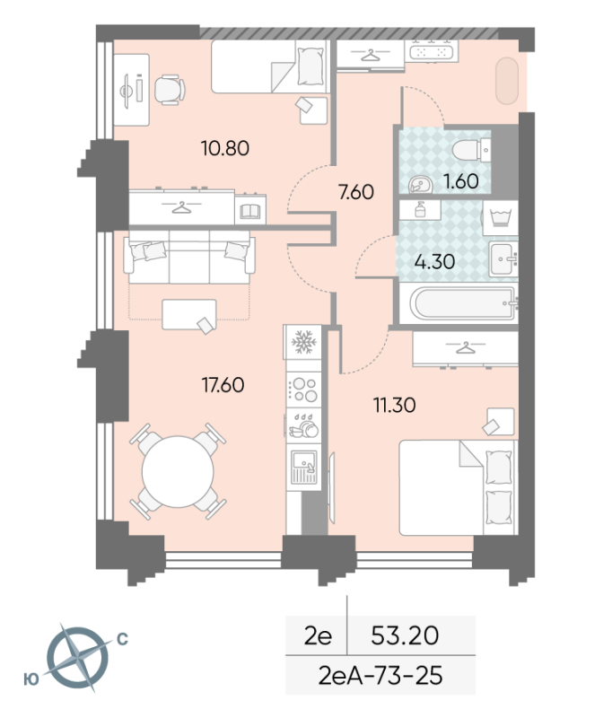 3 ккв (Евро) 53,2 м²