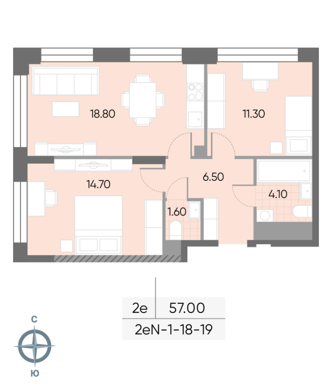 3 ккв (Евро) 57 м²