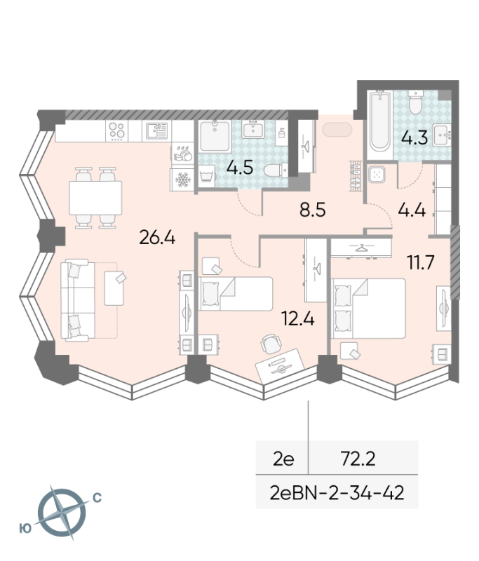 3 ккв (Евро) 72,2 м²