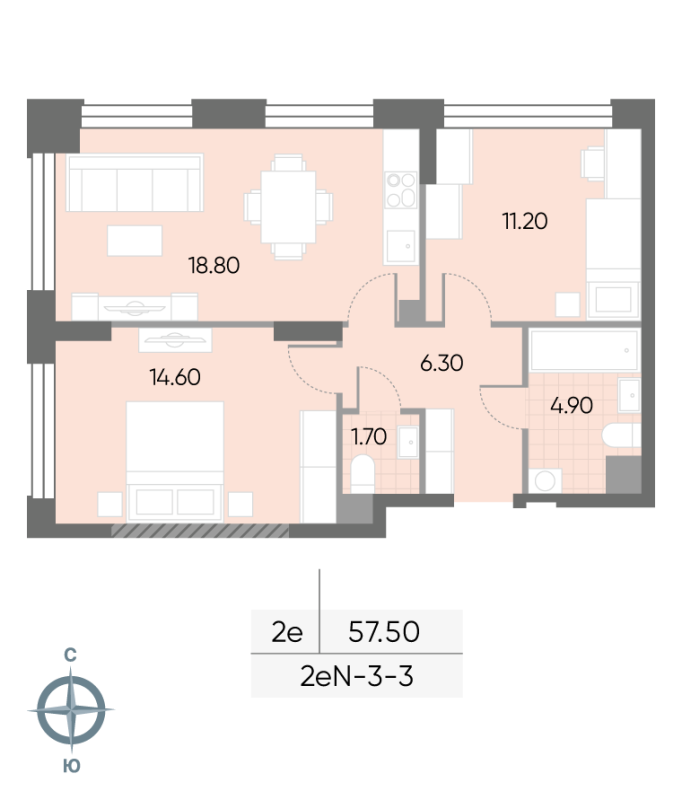 3 ккв (Евро) 57,5 м²