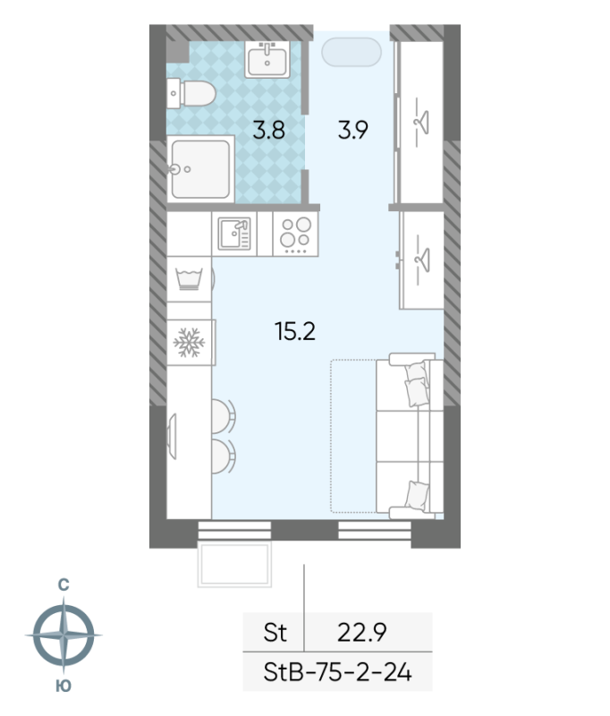Студия 22,9 м²